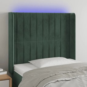 3124331 vidaXL Tăblie de pat cu LED, verde închis, 103x16x118/128 cm, catifea