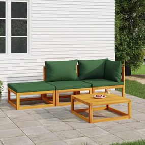 3155335 vidaXL Set mobilier de grădină cu perne verzi, 4 piese, lemn masiv