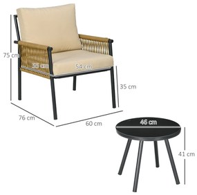 Outsunny Set Mobilier Terasă 3 Piese din Răchită, Set Exterior Bistro cu Perne Moi și Spătar, Ideal pentru Relaxare | Aosom Romania