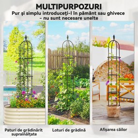 Outsunny Set de 2 Suporturi pentru Plante Cățărătoare înalte de 1,74 m, Suporturi din Oțel cu Decorațiuni, pentru Trandafiri, Roșii, Flori, Mazăre și Legume, Negru | Aosom Romania