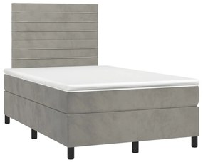 3270001 vidaXL Pat box spring cu saltea, gri deschis, 120x190 cm, catifea