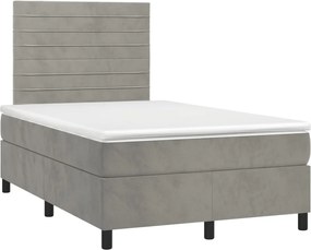 vidaXL Pat box spring cu saltea, gri deschis, 120x190 cm, catifea