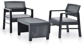 vidaXL Set mobilier de grădină, 3 piese, antracit, plastic