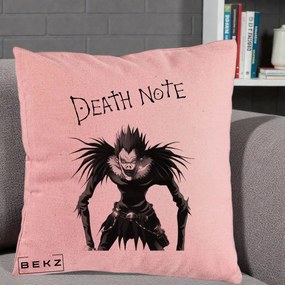 Perna Personalizata Death Note Ryuk Shinigami Alb-Negru, 40x40 cm, Roz, Husa Detasabila, Perna Inclusa, BEKZ®