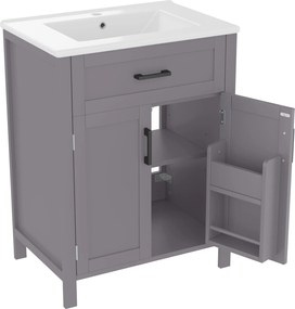 Dulap de baie independent cu chiuvetă, rafturi cu uși duble, sertare practice, rafturi ajustabile, 60x46x84,8 cm, Gri