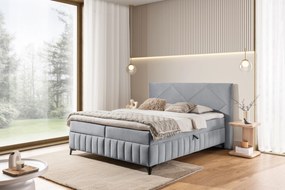 Pat boxspring Wasil 160x200 cu spațiu de depozitare - catifea cenușie hidrofobă Element 24