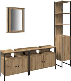 vidaXL Set de mobilier pentru baie cu raft 4 pcs Stejar Artizanal