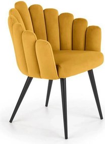 Scaun tapitat K410, galben mustar, stofa catifelata, 65x62x85 cm