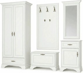 Mobilier hol cu oglinda IDENTO 2, alb, PAL melaminat, format din cuier