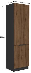 Dulap bucătărie pentru frigider încorporat Monzesa 60 LO 210 2F (nuc okapi + negru) . 1096970