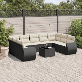 3254143 vidaXL Set canapele de grădină cu perne, 10 piese, negru, poliratan