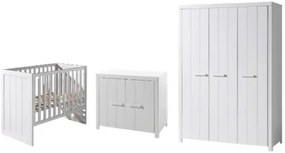 Set Mobilier Cameră Copii ERIK: Pat Supraetajat 90x200 cm, Dulap 3 Uși și Comodă cu 2 Sertare, Alb – Vipack