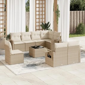 vidaXL Set canapele de grădină, 9 piese, cu perne, bej, poliratan