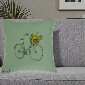 Perna Decorativa Bicicleta cu Cos de Lamai Mediteranean, 40x40 cm, Verde, Husa Detasabila, Perna Inclusa, BEKZ®