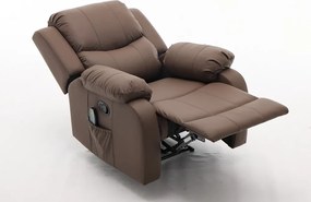 Fotoliu Masaj, Incalzire, rabatabil, sezut cu arcuri metalice, suport picioare extensibil, PU, Maro