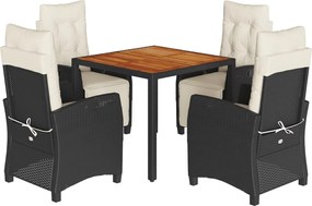 vidaXL Set mobilier de grădină cu perne, 5 piese, negru, poliratan