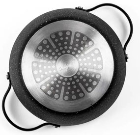 Cratiță Luigi Ferrero Symphony FR-2010, 20x10.5 cm, 2.6 l, Acoperire antiaderentă, Capac din sticlă cu gaură pentru abur, Mânere din oțel cu PVD, Inducție, Marmură neagră