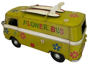 Autobuz retro Flower Bus 30x10x15cm, Galben, Metal