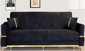 Canapea extensibila cu lada de depozitare 220x90x97 cm – stofa neagra, detalii aurii – Vegas