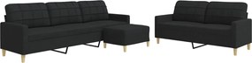 vidaXL Set de canapele cu taburet, 3 piese, negru, textil