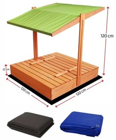 Vas de nisip închis cu bănci și acoperiș verde de 120 x 120 cm