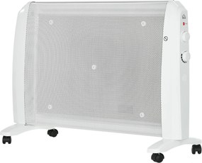 HOMCOM Radiator Electric Mică 1000W/2000W cu Termostat Reglabil, 15-20 m², 4 Roți, 79x27x54 cm, Alb | Aosom Romania
