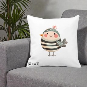 Perna Decorativa Pui Kawaii Teal cu Flori, 40x40 cm, Alba Mata, Husa Detasabila, Perna Inclusa, BEKZ®