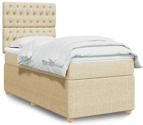 vidaXL Pat box spring cu saltea, crem, 90x200 cm, textil