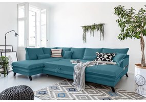 Canapea extensibilă în formă de „U” cu șezlong pe partea stângă Miuform Charming Charlie, turcoaz