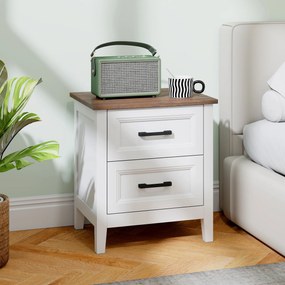 HOMCOM Noptieră cu 2 Sertare Stil Rustic Noptieră pentru Salón Dormitor 45x30x50 cm Alb | Aosom Romania