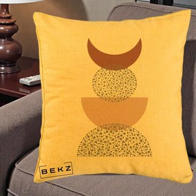 Perna Decorativa Boho Luna Plina si Forme Punctate, 40x40 cm, Galben, Husa Detasabila, Perna Inclusa, BEKZ®