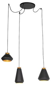 Lampă suspendată modernă cu 3 lumini negre cu aur - Mia