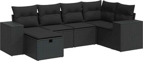 vidaXL Set mobilier de grădină cu perne, 6 piese, negru, poliratan