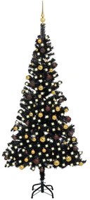 Set brad Craciun artificial cu LED-urigloburi negru 210 cm PVC Negru si auriu, 210 x 120 cm, 1