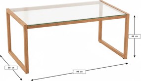 Masa de cafea NATURELE cu blat din sticla 90x50 cm, maro