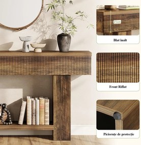 MAM30 - Masa Consola, 140 cm, masuta hol cu Front Riflat, living, dining, dormitor - Maro