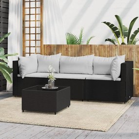 319735 vidaXL Set mobilier relaxare grădină 4 piese cu perne poliratan negru