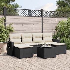 vidaXL Set canapele de grădină cu perne, 7 piese, negru, poliratan