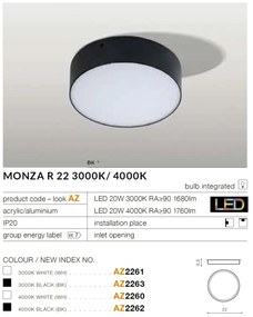 Plafoniera / Aplica pentru tavan/perete LED MONZA R 22 4000K neagra