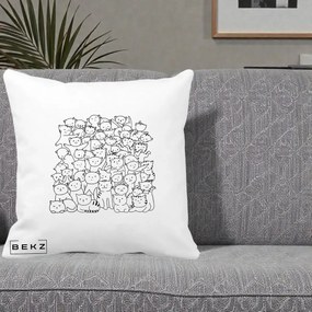 Perna Personalizata Many Cats Pattern Alb-Negru, 40x40 cm, Alba Mata, Husa Detasabila, Perna Inclusa, BEKZ®