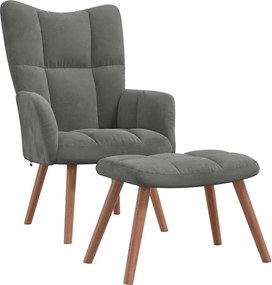 vidaXL Scaun de relaxare cu taburet, gri închis, catifea