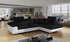 Coltar extensibil dreapta 4 locuri, ELTAP, Anton, 272x203x85 cm, lemn/poliester, negru/alb