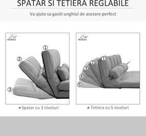 HOMCOM Canapea De Podea Pliabila, 130x73x60 cm Gri | Aosom Romania