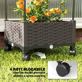 Outsunny Jardinieră Înălțată Autoirigantă din Metal cu Spalier de 185 cm, cu 4 Roți Blocabile pentru Plante Cățărătoare, Recipient cu Găuri de Drenaj pentru Legume și Flori, Negru | Aosom Romania
