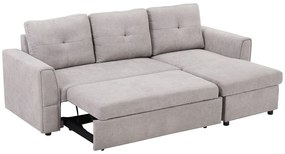 HOMCOM Canapea extensibilă de 3 locuri cu funcție de pat, canapea extensibilă cu șezlong, tapitată, Gri | Aosom Romania