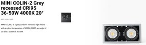 Spot LED incastrabil MINI COLIN-2 Grey recessed CRI95 36-50W 4000K 20°