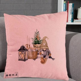 Perna Decorativa Gnom Scandinav cu Felinar, 40x40 cm, Roz, Husa Detasabila, Perna Inclusa, BEKZ®