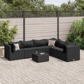 3308147 vidaXL Set mobilier de grădină cu perne, 7 piese, negru, poliratan