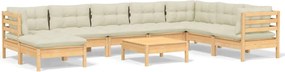 vidaXL Set mobilier grădină cu perne crem, 9 piese, lemn masiv de pin