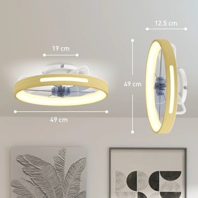 HOMCOM Ventilator de tavan cu lumină LED 40 W Motor DC reversibil Telecomandă 6 viteze 3 culori Temporizator Lemn Natural | Aosom Romania